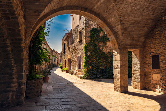 Picturesque medieval town of Monells. Girona, Costa Brava. Catalonia. Spain