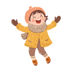 Happy Girl with Winter Snowfall flat Illustration