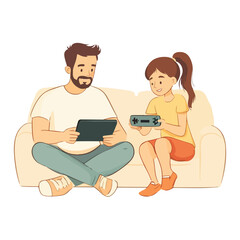 Young boy using laptop with family sitting in the background