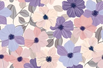 A colorful floral pattern with purple flowers and green leaves