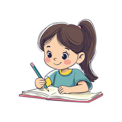 Girl Writing with a Pen Vector Flat illustration