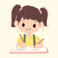 Girl Writing with a Pen Vector Flat illustration