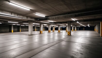 Empty Underground Parking Lot with Dark Concrete Walls