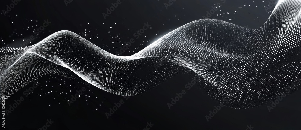 Poster waves of digital static particles. abstract black futuristic background. a visualisation of big data