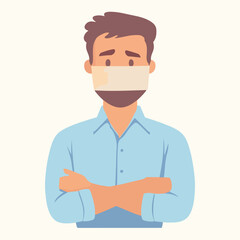 Young guy with a sealed mouth. The man cannot speak Flat illustration