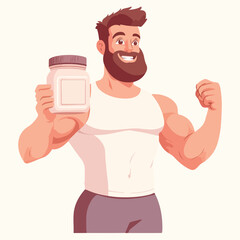Fototapeta premium There is a man holding a jar of protein Flat illustration