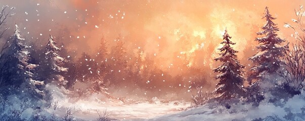 An illustration of a winter landscape for a banner or wallpaper of the Christmas season