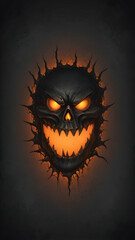 Fototapeta premium Spooky Halloween themed wallpaper designed for graphic design projects. Foggy night with Halloween pumpkins and a subtle, glowing effects that faint pulses of light mimicking the flicker of candlelit