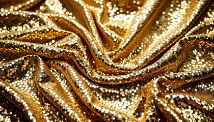 Obraz premium Gold Sequin Fabric Background with Crumpled Texture and Shining Glamour