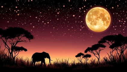 Naklejka premium Painting of an elephant tree with space stars, moon, and cosmic night created with generative stock