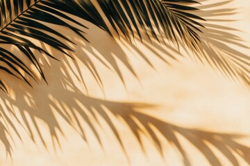 Obraz premium Blurred sunlight shadows on a neutral beige textile created from tropical palm leaves, an aesthetic minimalist summer background