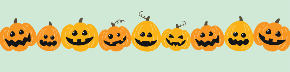 Banner with cute pumpkin lanterns. Halloween design. Vector illustration