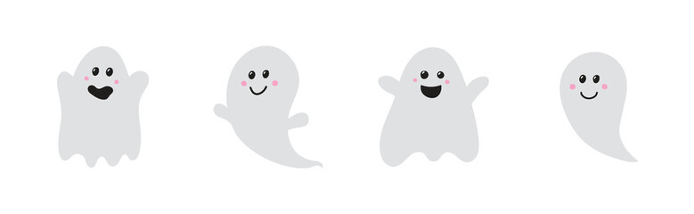 Cute Halloween ghost. Icon set. Vector illustration