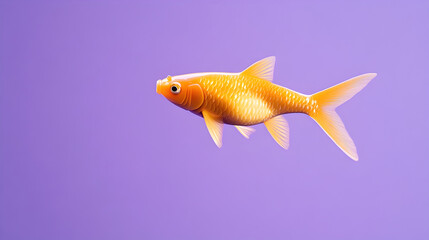 A light lavender background with a floating golden fish suspended in mid-air. Fish on a lavender background.


