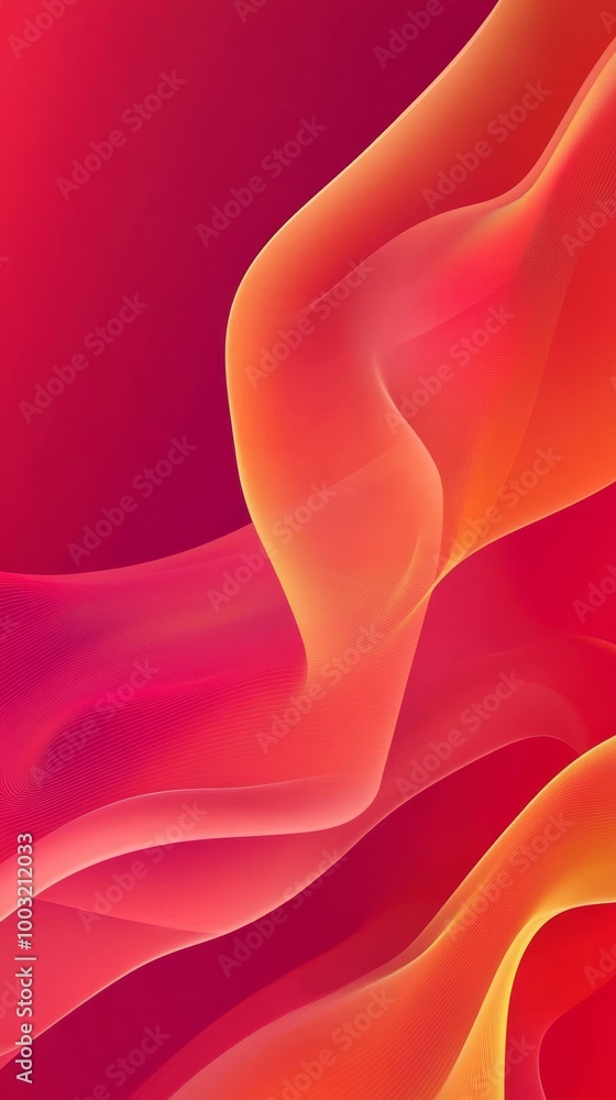 Poster abstract flowing colorful waves on a red