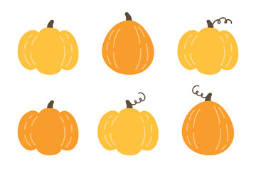 Cute pumpkins. Autumnal icon set. Vector illustration