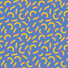 School background with funny cartoon pencils. Seamless pattern. Vector illustration