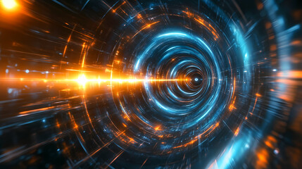 Fototapeta premium A glowing blue and orange steampunk time vortex tunnel. Steampunk Invention. Illustration