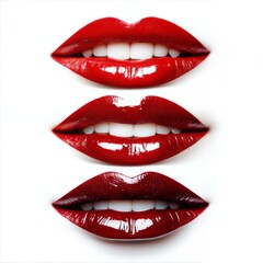 Obraz premium Various lipstick styles displayed on lips with a focus on red shades and natural tones