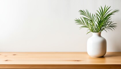 Wooden Kitchen Countertop Against White Wall for Product Presentation