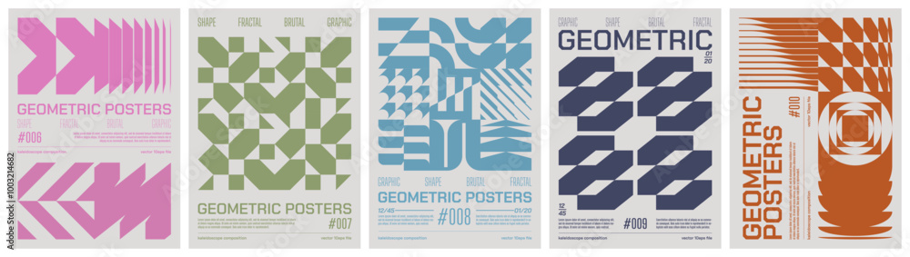 Fototapete geometric art colorful trendy poster, abstract kaleidoscope composition graphic in y2k aesthetics, v