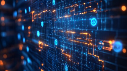 Obraz premium Blockchain and cryptocurrency glowing grid background