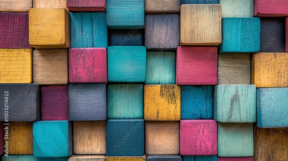 Poster for the background, wood aged art architecture texture abstract block stack, abstract colorful wood 