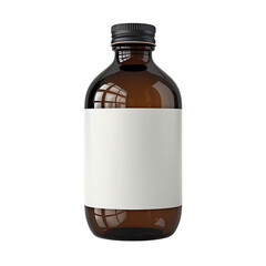 glass bottle features a blank white label isolated on transparent background