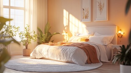 Cozy and Inviting Bedroom Oasis with Warm Tones and Natural Accents