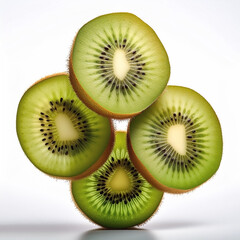 Fototapeta premium Five slices of kiwi with stacked slices, showing an interesting pattern, on a white background