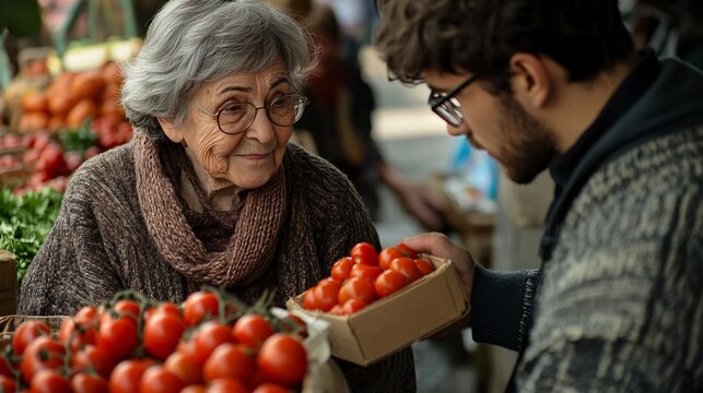 man selling tomatoes at the market