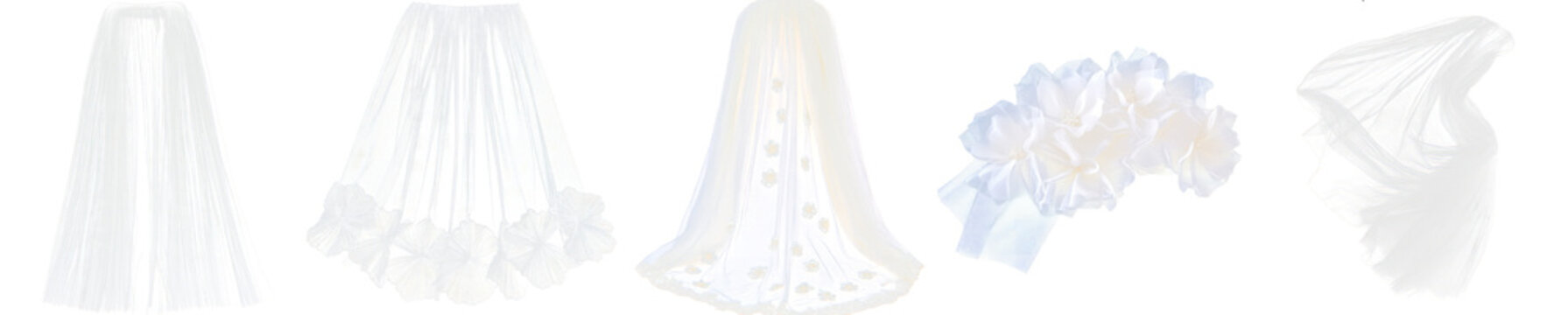White wedding bridal veil, tulle fabric isolated on transparent background, PNG. Clipart template 