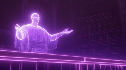 Fototapeta premium Futuristic Courtroom: AI Lawyer Using Augmented Reality in Legal Case Presentation