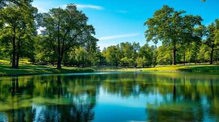 Obraz premium beautiful landscape with a lake in the park