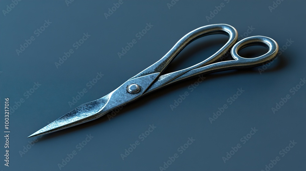 Sticker Vintage Metal Scissors on Blue Background