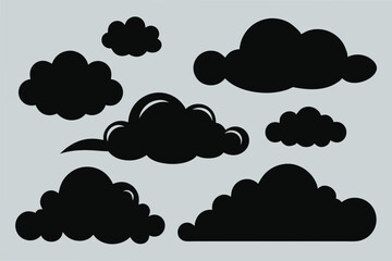 Set of Cloud vectors, vector graphics silhouette black color illustration