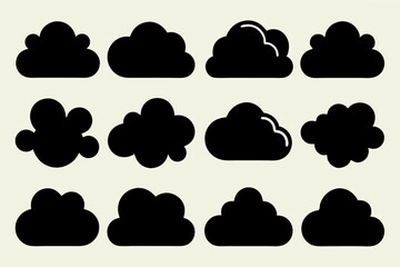 Set of Cloud vectors, vector graphics silhouette black color illustration