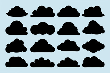 Set of Cloud vectors, vector graphics silhouette black color illustration