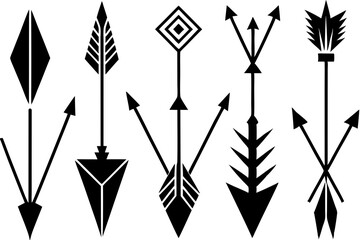  Set of arrows different shapes, silhouette black vector art illustration design elements,