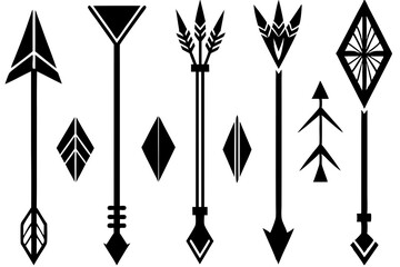  Set of arrows different shapes, silhouette black vector art illustration design elements,