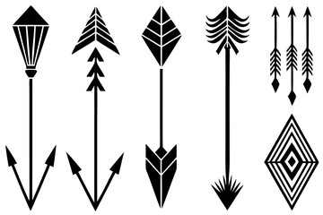  Set of arrows different shapes, silhouette black vector art illustration design elements,