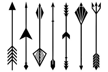  Set of arrows different shapes, silhouette black vector art illustration design elements,