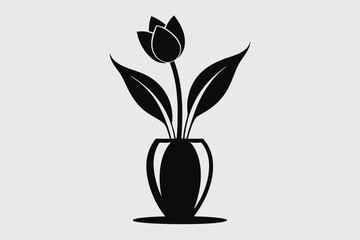 Tulip flower in vase silhouette black Vector art illustration