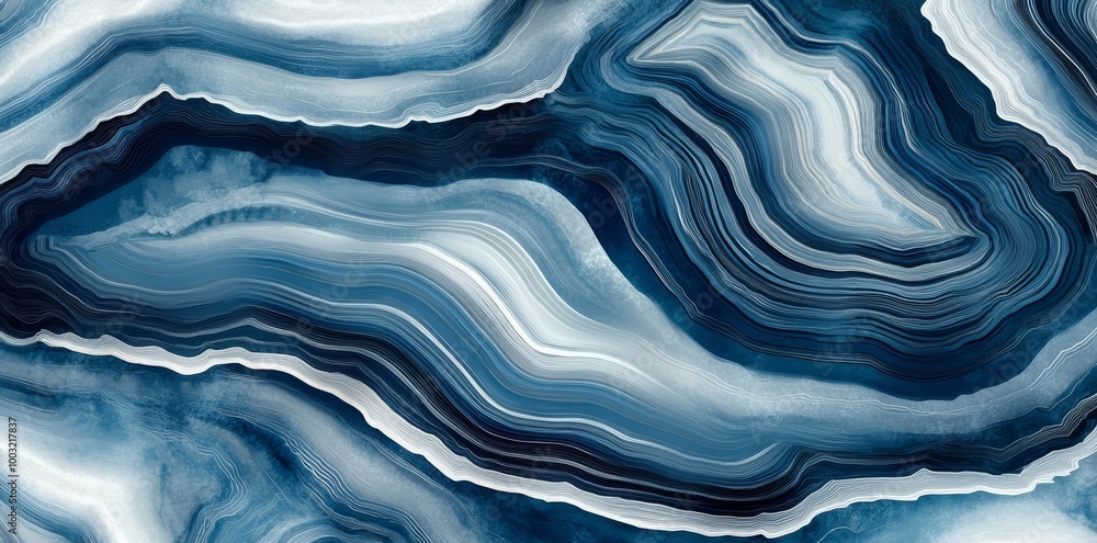 Aufkleber textured watercolor paint background in dark blue gradient color with fluid curve lines texture.