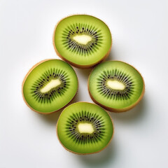 Fototapeta premium Five slices of kiwi with stacked slices, showing an interesting pattern, on a white background