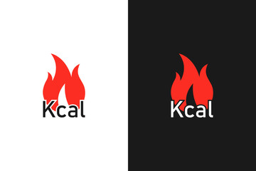 Burned calories icon set. Kilocalorie sign on fire. Dieting. Calorie deficit.