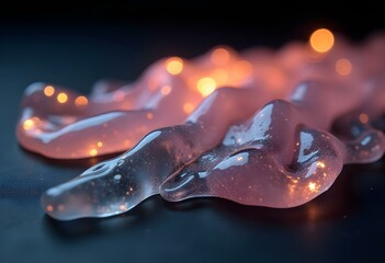 smooth translucent gel cascading down a dark surface, catching light in a dramatic manner create with ai