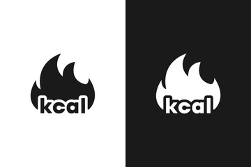 Burned calories icon set. Kilocalorie sign on fire. Dieting. Calorie deficit.