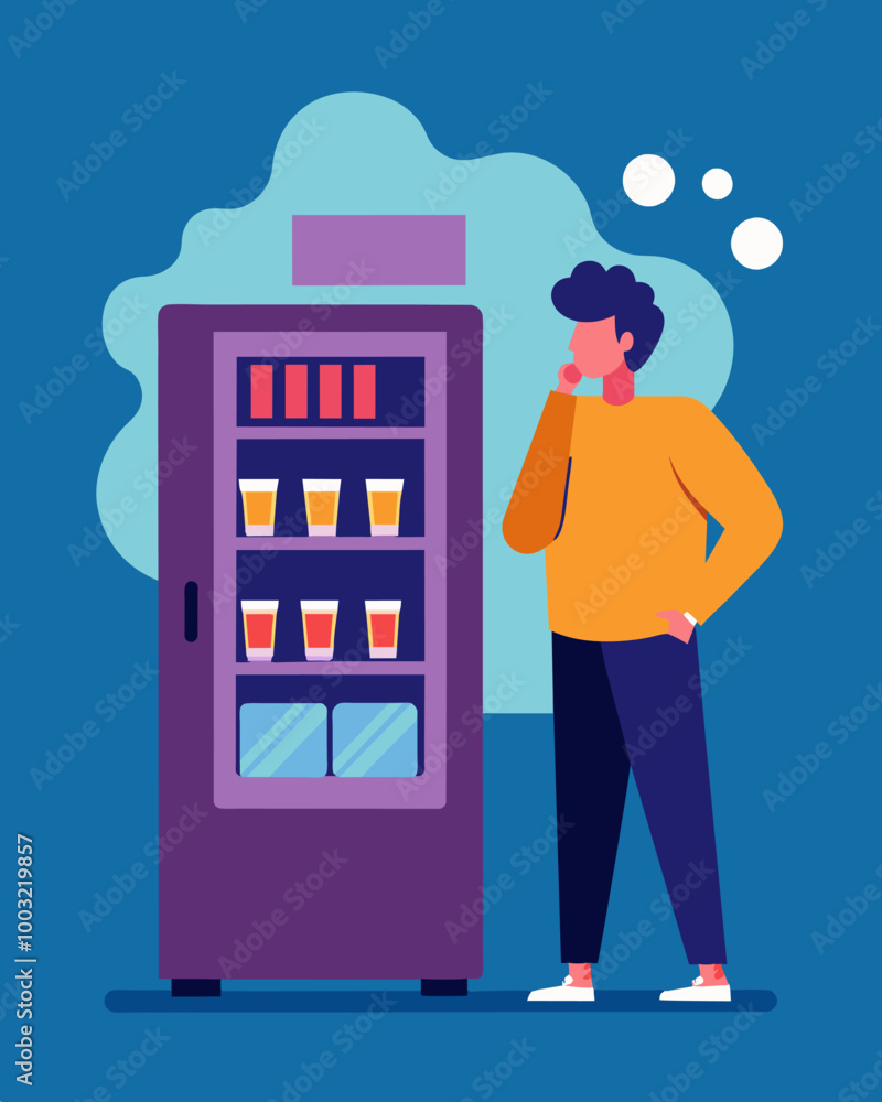 Poster a person standing in front of a vending machine contemplating whether to buy a snack that now costs 