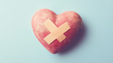 A heart symbol with a band-aid on it, representing healing and recovery from heart-related health issues, with a soft, reassuring color palette